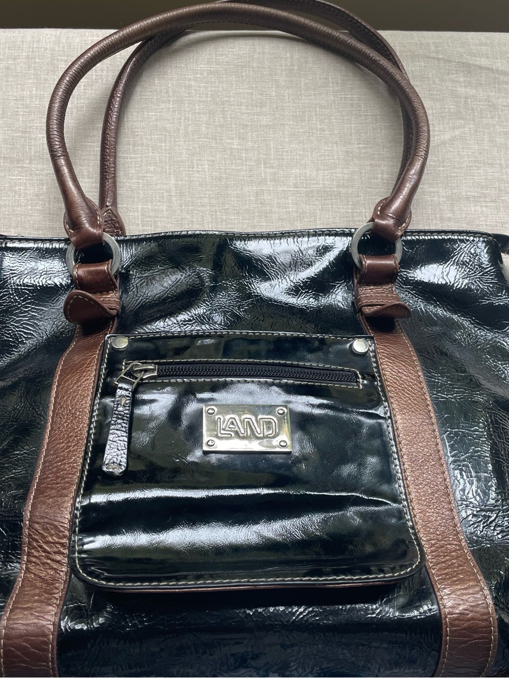 Leather Tote Bag in Black and Brown - Brand: